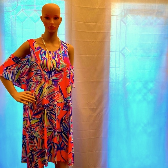 Lily Pulitzer Somerset Dress in Tiki Cabana Craze with cold shoulder size Medium - Picture 6 of 12